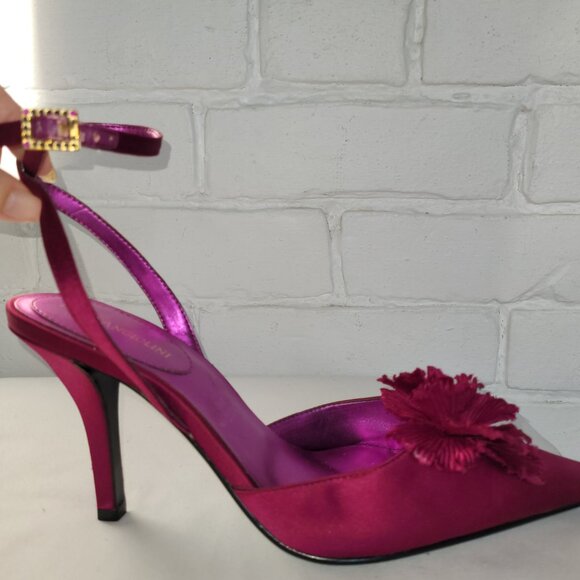 Enzo Angiolini Fuschia Satin Heels with Satin Rosette Detail Size 7.5 M - Picture 13 of 13